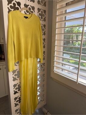 Banana Republic Silk Slip Dress & Cashmere Sweater Set Yellow Y2K Minimalist